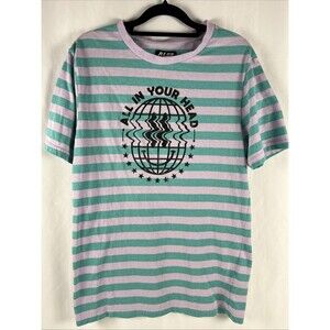 A-Lab Men's Small All In Your Head T-Shirt Purple/Green Striped
